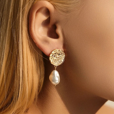 1 Piece Vintage Style Lady Wedding Pearl Inlay Copper Artificial Pearls 18K Gold Plated Drop Earrings