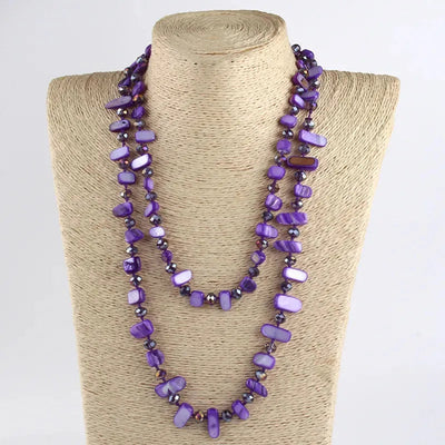 Bohemian Geometric Glass Shell Beaded Chain Necklace In Bulk