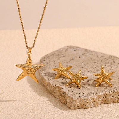 Jewelry Retro Starfish Titanium Steel 18K Gold Plated Plating Rings Earrings Necklace