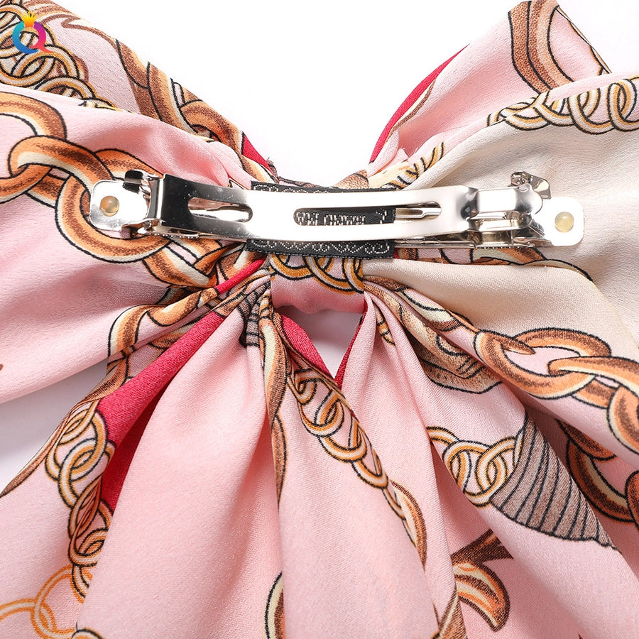simple style bow knot cloth printing hair clip 1 piece