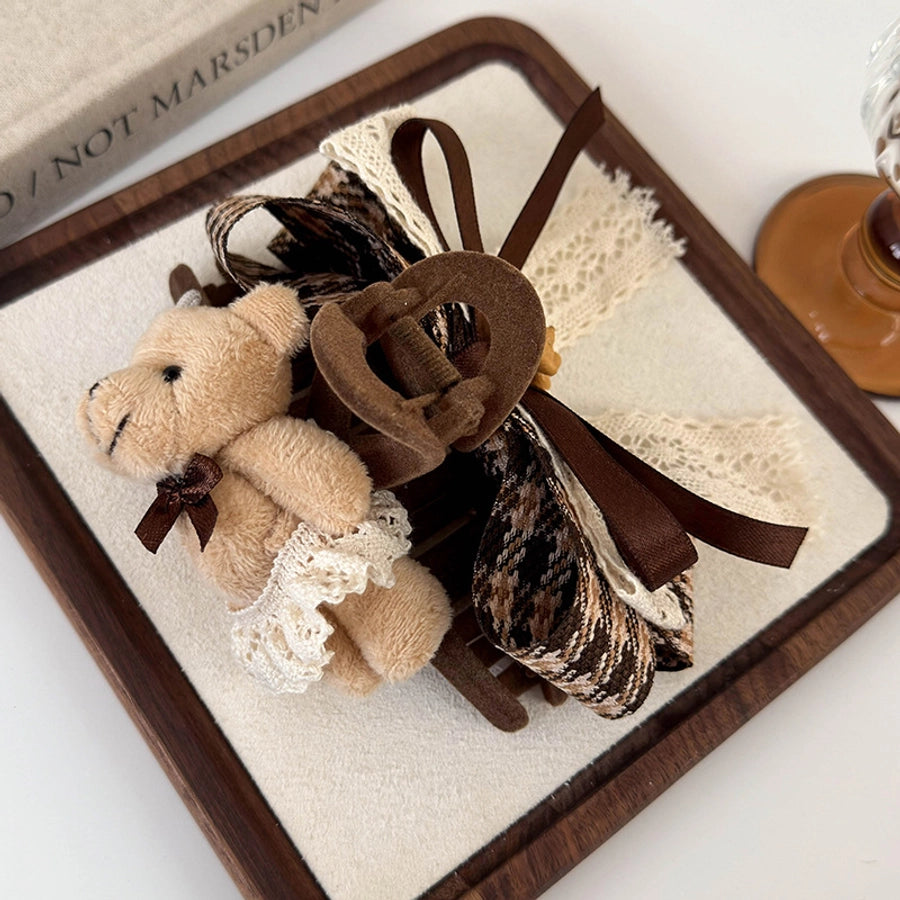 Women's Cartoon Style Cute Sweet Bear Cloth Plush Hair Clip Hair Claws