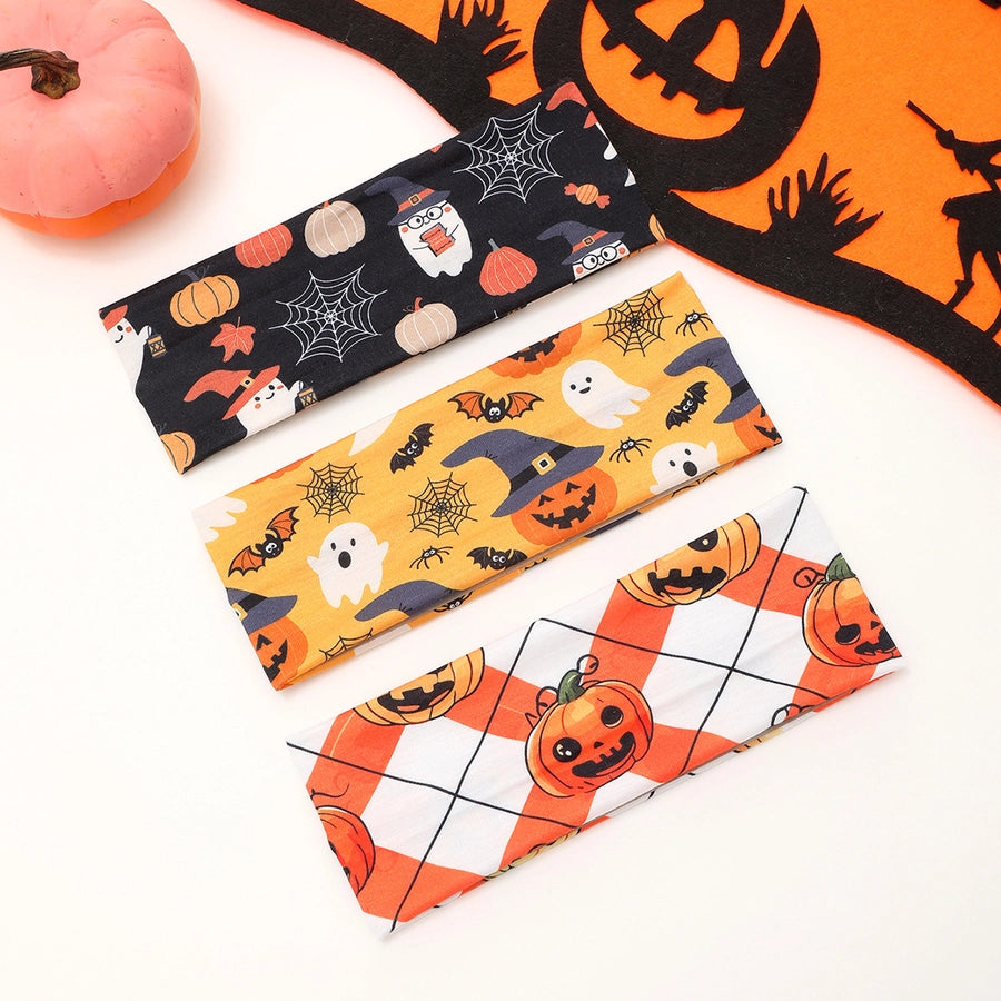 Women's Cute Funny Pumpkin Cartoon Character Spider Cloth Printing Hair Tie