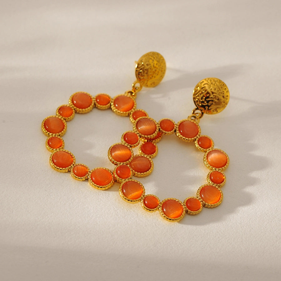 1 Pair Elegant Vintage Style Round 304 Stainless Steel Opal 18K Gold Plated Drop Earrings