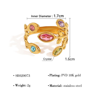 Jewelry IG Style Vacation French Style Geometric 304 Stainless Steel Zircon 18K Gold Plated Open Rings