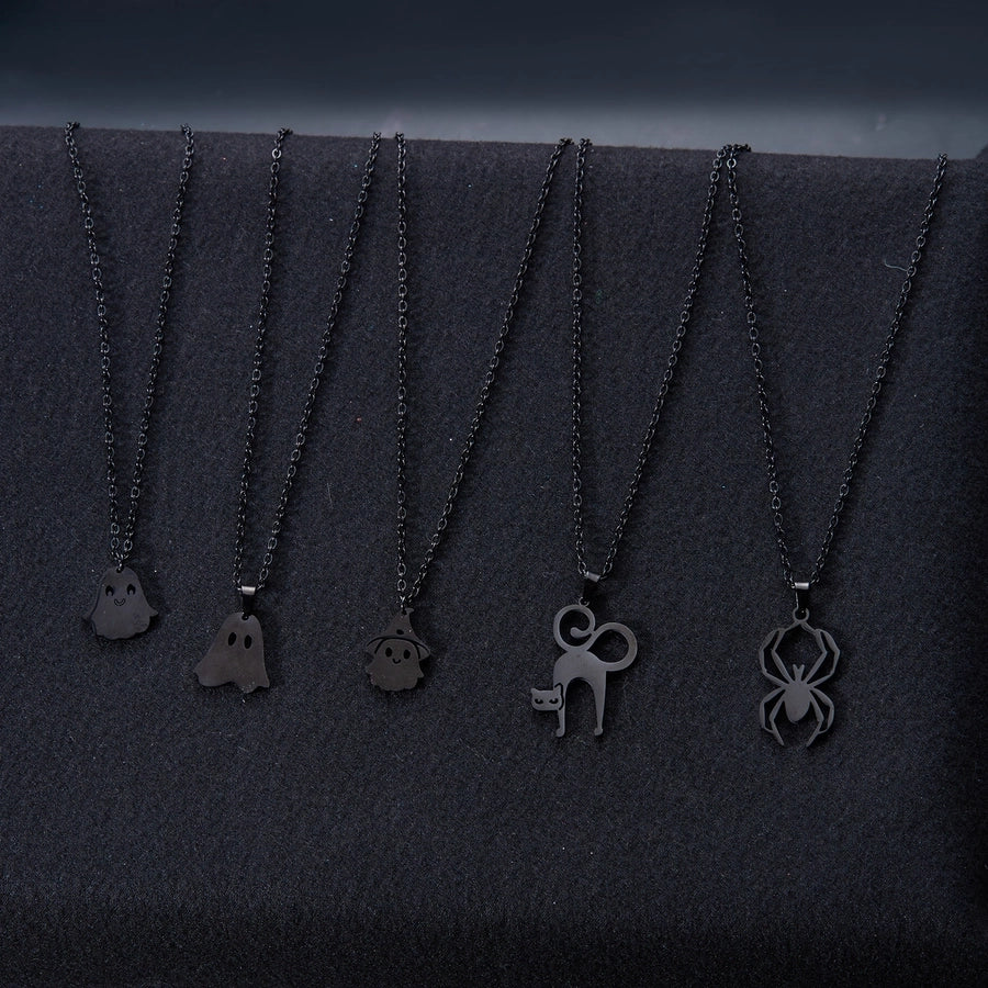 Jewelry Funny Pumpkin ghost Spider 201 Stainless Steel Asymmetrical Hollow Out Pendant Necklace