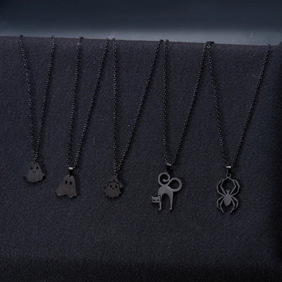 Jewelry Funny Pumpkin ghost Spider 201 Stainless Steel Asymmetrical Hollow Out Pendant Necklace