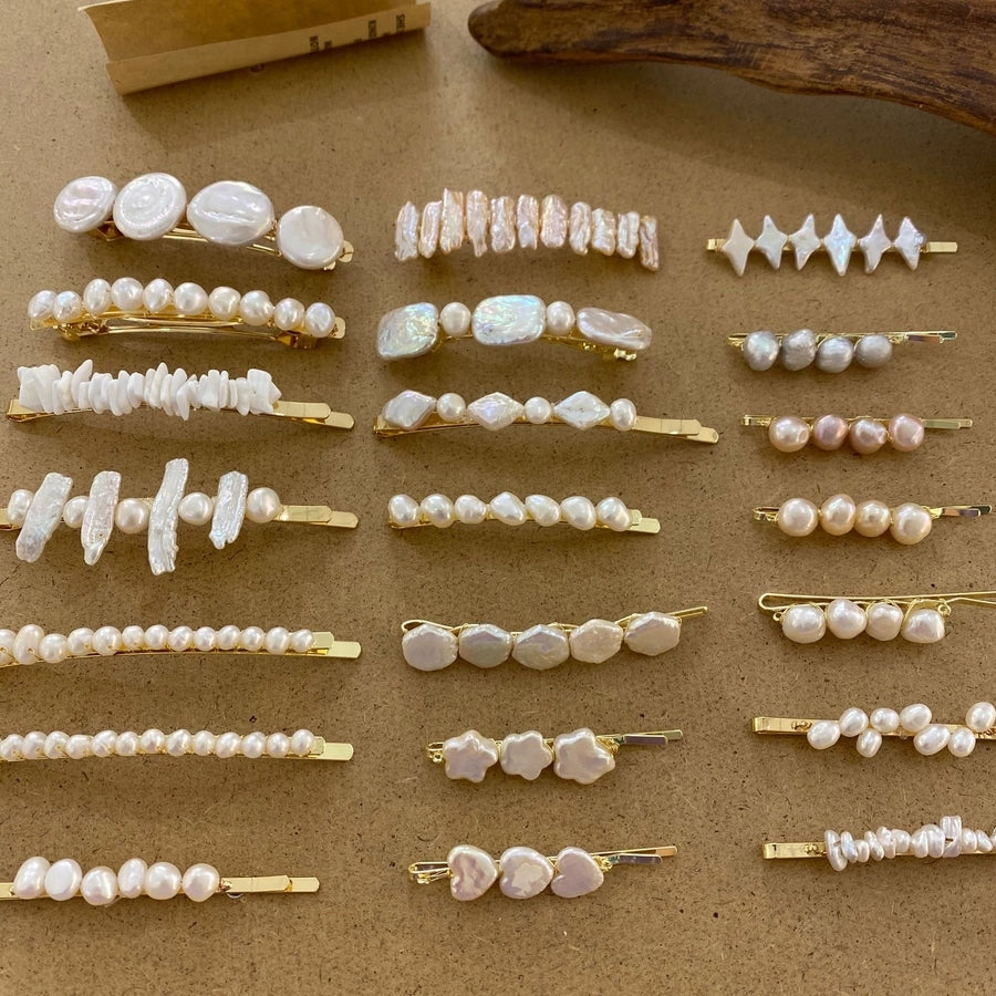 retro geometric freshwater pearl hair clip