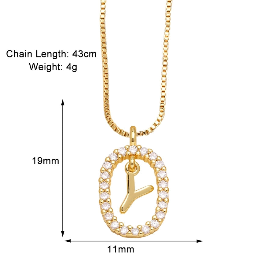 Jewelry Modern Style Simple Style letter 201 Stainless Steel Copper Zircon 18K Gold Plated Inlay Pendant Necklace