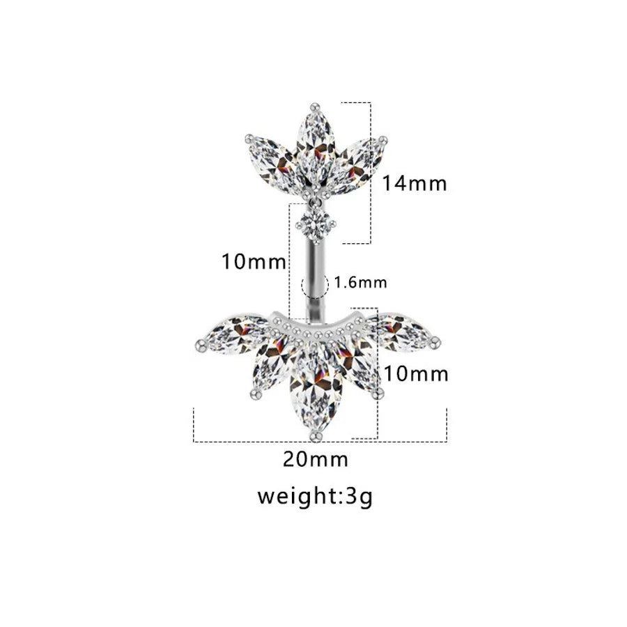 1 Piece Belly Rings Hip-Hop Sexy Heart Shape 316 Stainless Steel  Copper Plating Zircon White Gold Plated Gold Plated