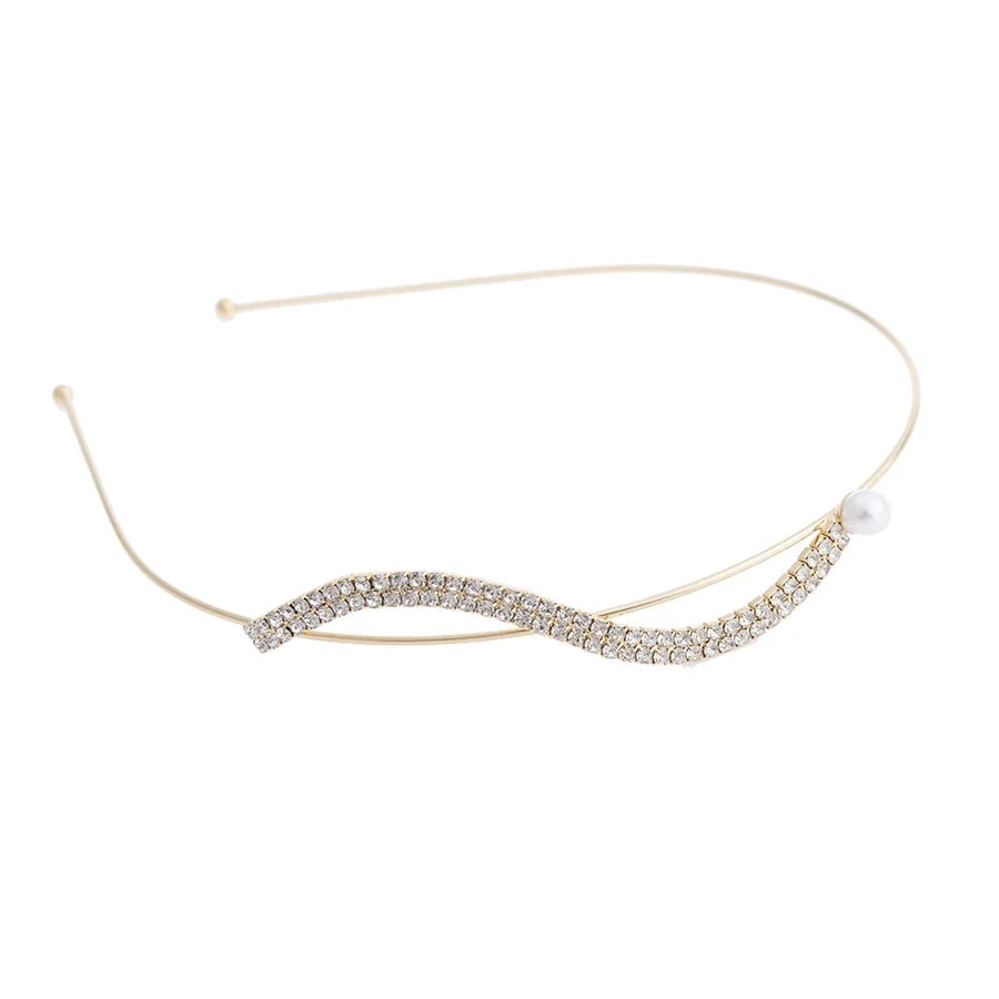 women's simple style waves flower bow knot metal inlay pearl zircon hair band