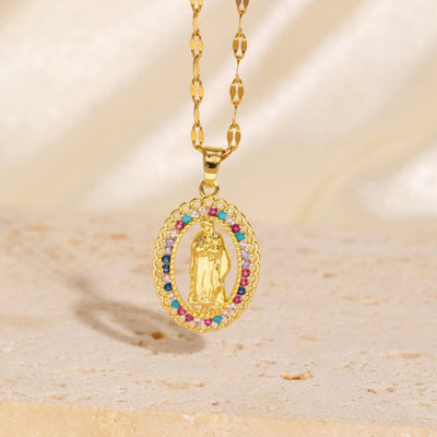 Copper Plating Virgin Mary Zircon Pendant Necklace