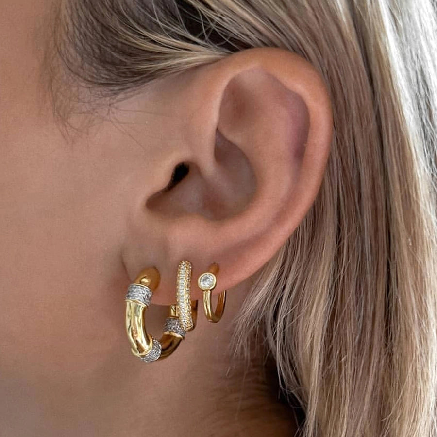 1 Pair Elegant Retro Luxurious Geometric Copper Zircon 24K Gold Plated Hoop Earrings Ear Studs