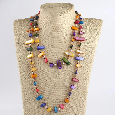 Bohemian Geometric Glass Shell Beaded Chain Necklace In Bulk