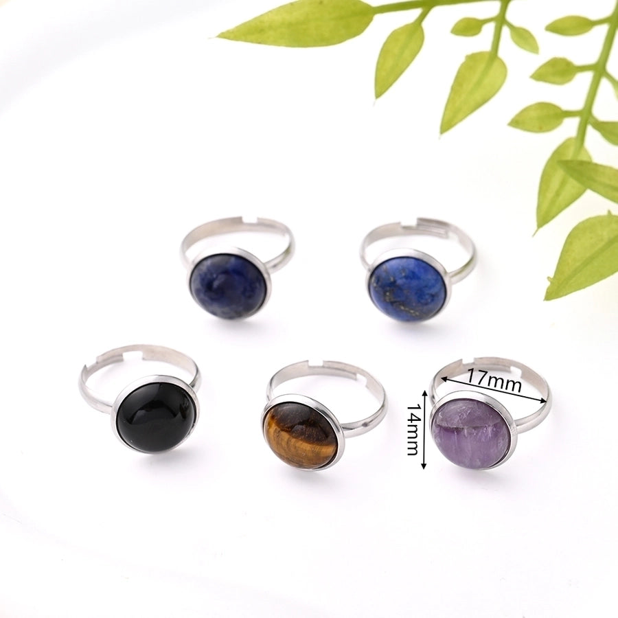 Jewelry Casual Simple Style Round Solid Color 304 Stainless Steel Natural Stone Crystal Polishing Inlay Adjustable Ring
