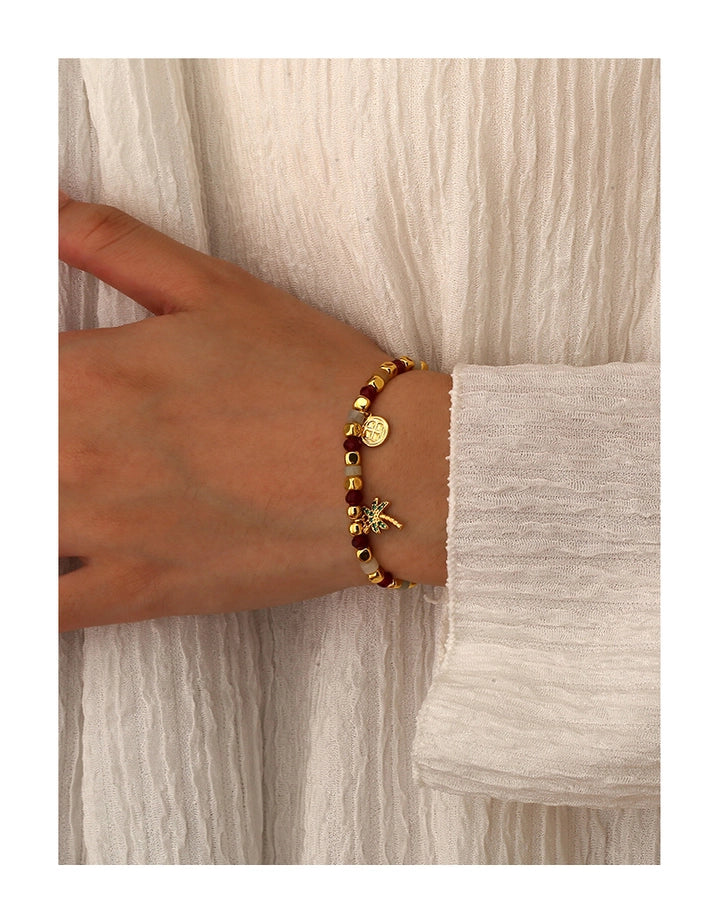 Jewelry IG Style Coconut Tree Copper Artificial Gemstones Beaded Inlay Bracelets