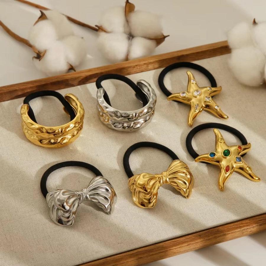 Women's Casual Modern Style C Shape Starfish Bow Knot 304 Stainless Steel Shiny Metallic Hair Tie