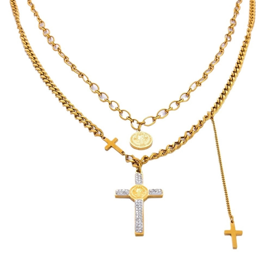Jewelry Vintage Style Cross 304 Stainless Steel Plating Double Layer Necklaces