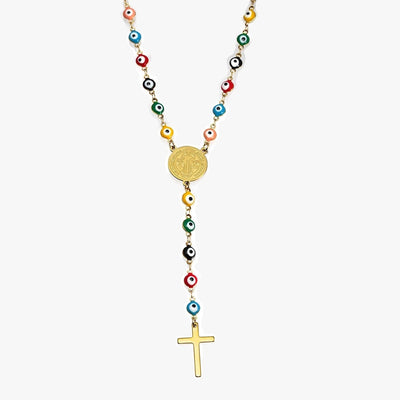 Jewelry Elegant Cross Devil's Eye Titanium Steel Enamel Pendant Necklace