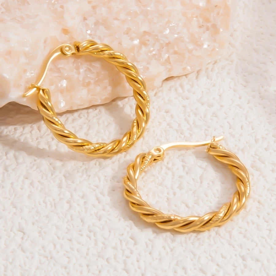 1 Pair Elegant Solid Color Plating Inlay 304 Stainless Steel Pearl 18K Gold Plated Earrings Ear Studs