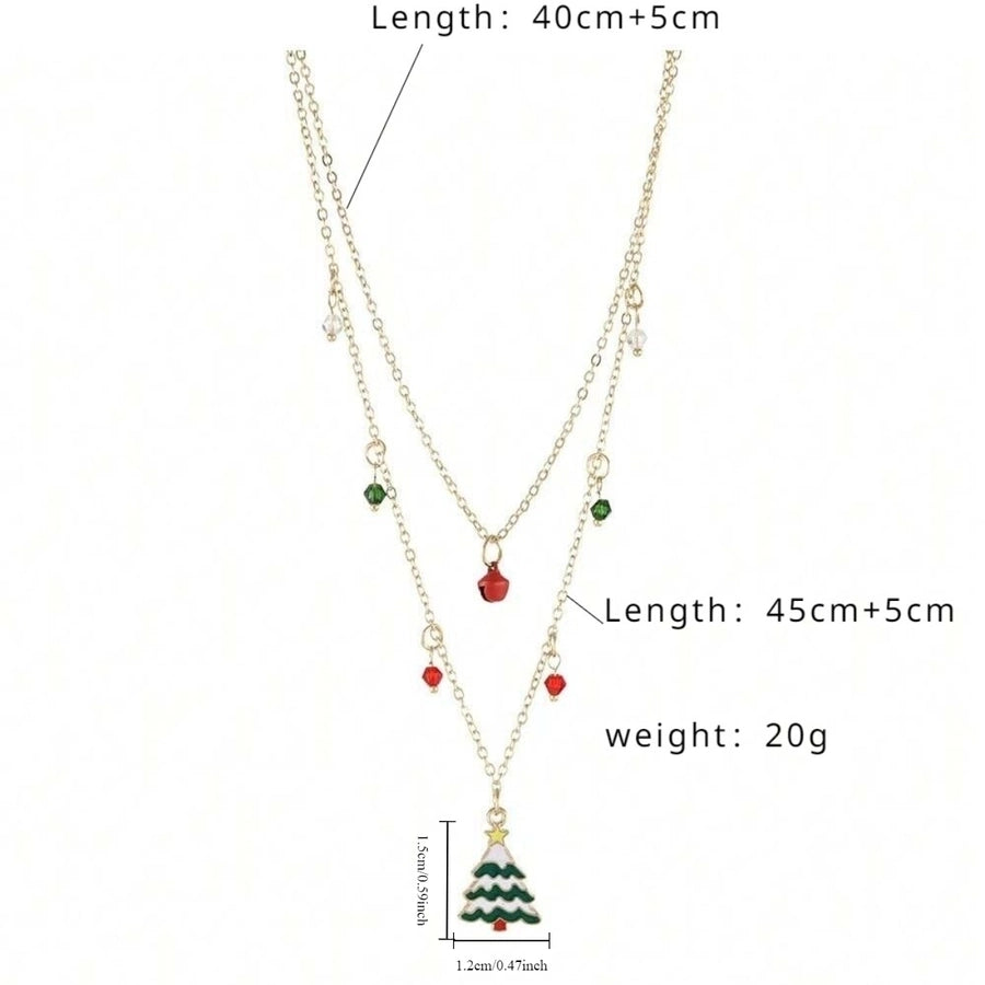 Jewelry Cute Christmas Tree Bell 316 Stainless Steel  Copper Enamel Double Layer Necklaces