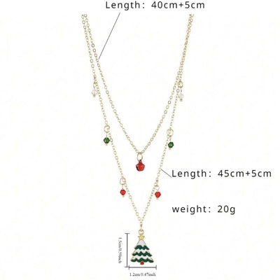 Jewelry Cute Christmas Tree Bell 316 Stainless Steel  Copper Enamel Double Layer Necklaces