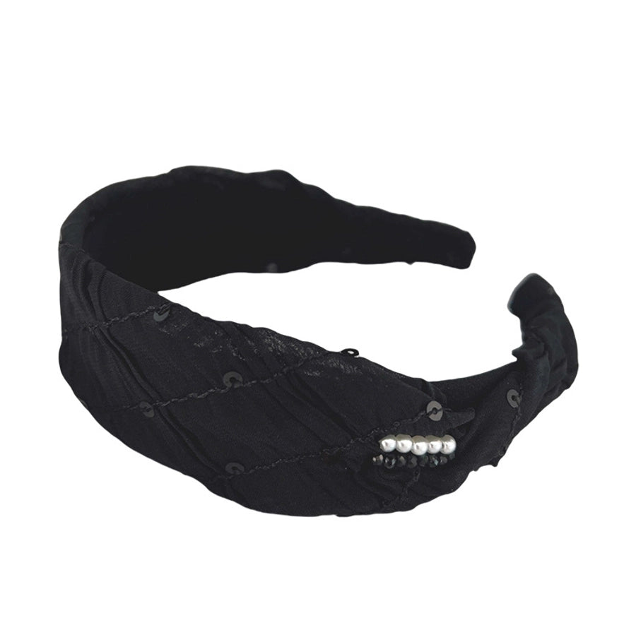 Women's Casual Simple Style Solid Color Cloth Sequins Handmade Pearl Hair Band