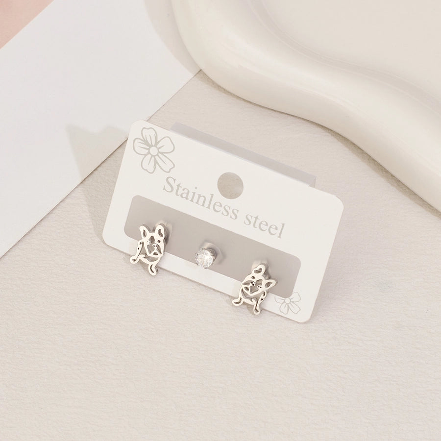 1 Set Halloween Cute Sweet Animal Cat Bat Polishing Inlay 304 Stainless Steel Zircon 18K Gold Plated Ear Studs