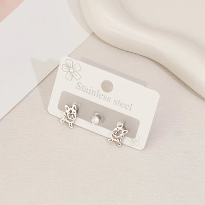 1 Set Halloween Cute Sweet Animal Cat Bat Polishing Inlay 304 Stainless Steel Zircon 18K Gold Plated Ear Studs