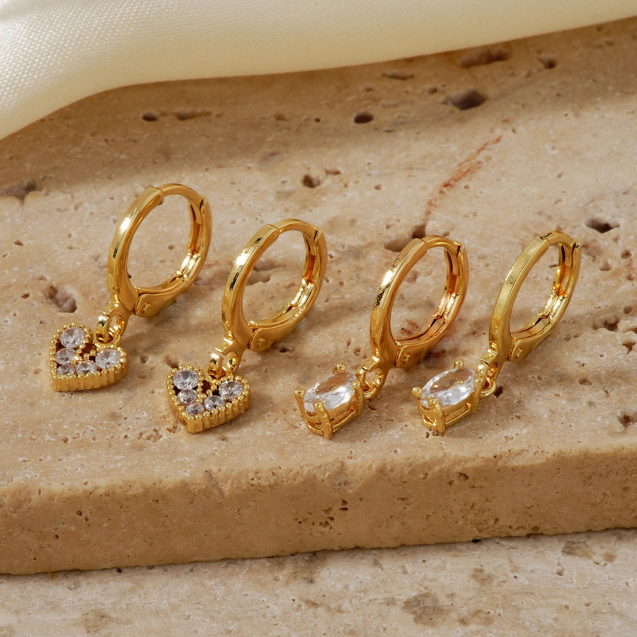 1 Pair Casual Elegant Heart Shape Flower Inlay Copper Zircon K Gold Plated Drop Earrings