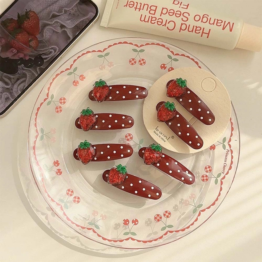 Sweet Women's Polka Dots Strawberry Alloy Inlay Rhinestones Hair Clip