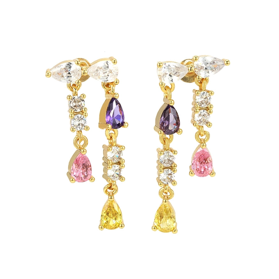 1 Pair IG Style Streetwear Commute Water Droplets Inlay Copper Zircon 18K Gold Plated Drop Earrings