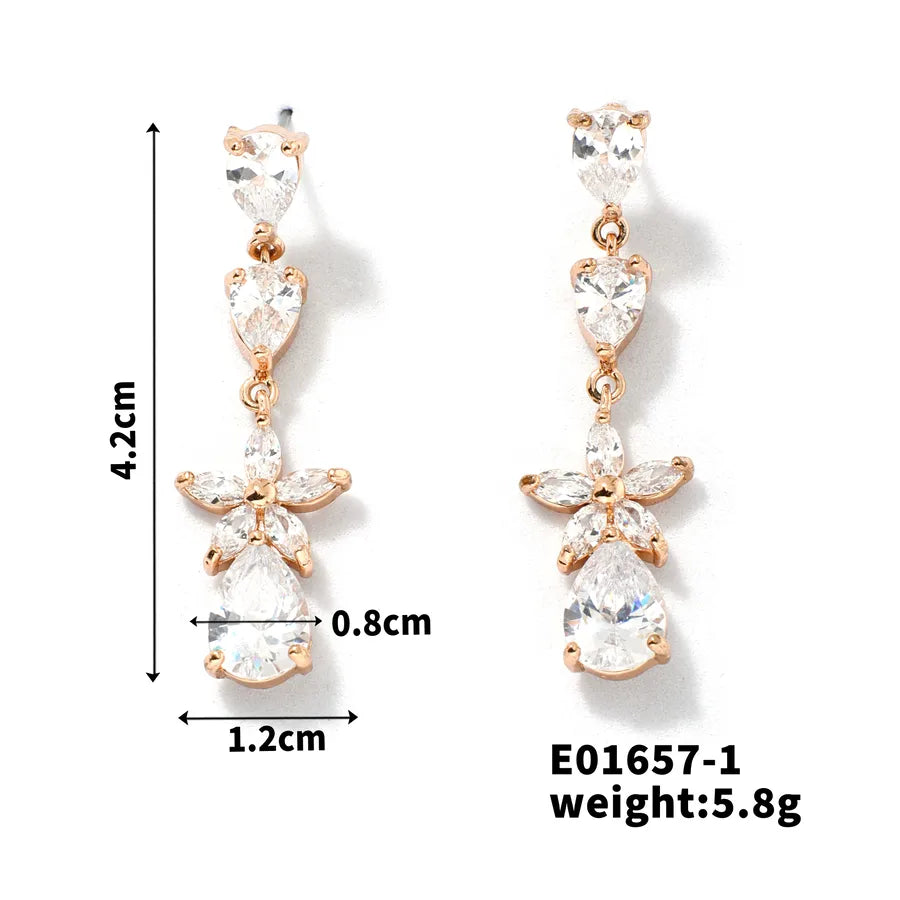 1 Pair Sweet Water Droplets Inlay Copper Zircon K Gold Plated Drop Earrings