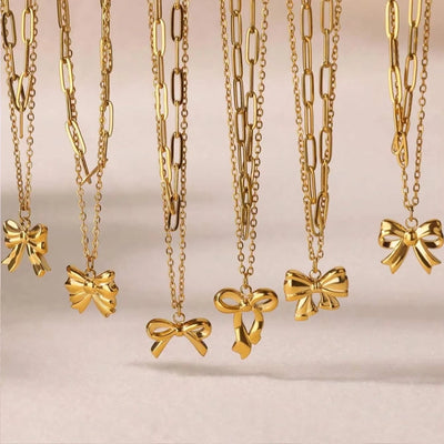 Jewelry Elegant Streetwear Bow Knot 304 Stainless Steel Plating Double Layer Necklaces