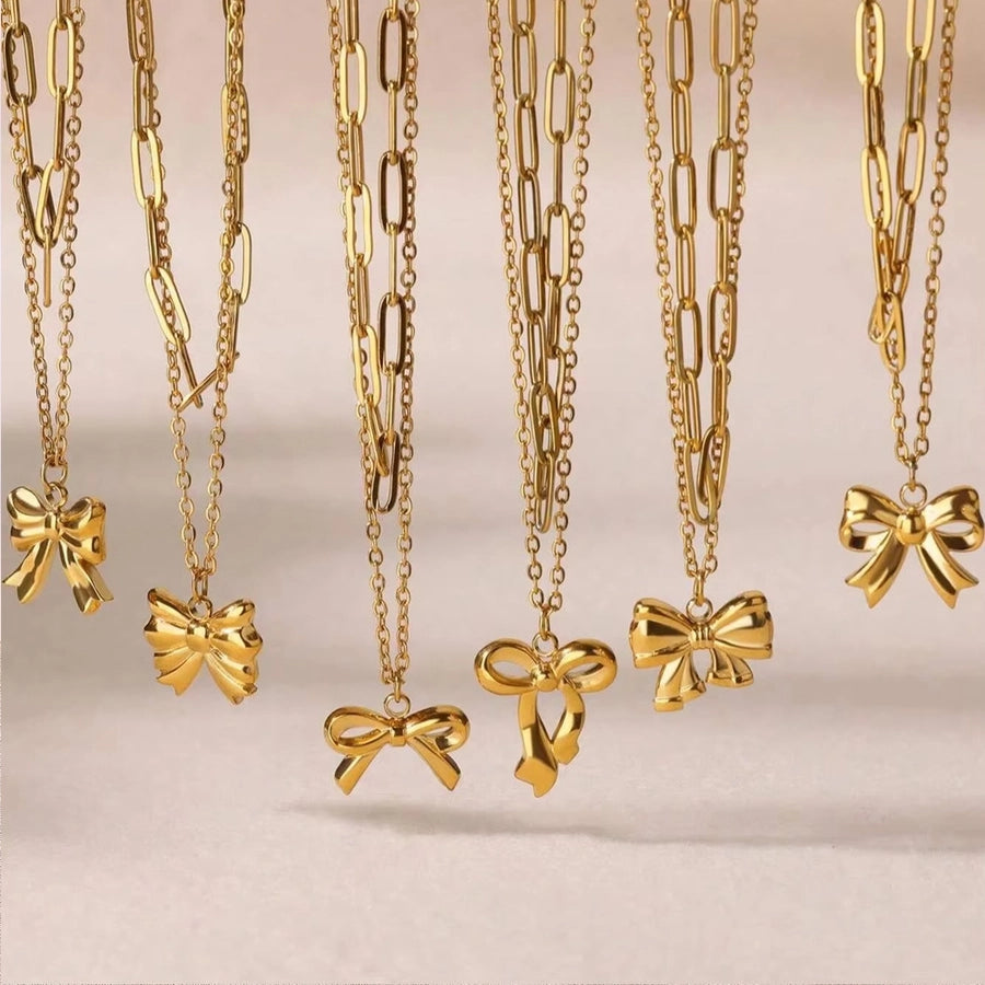 Jewelry Elegant Streetwear Bow Knot 304 Stainless Steel Plating Double Layer Necklaces