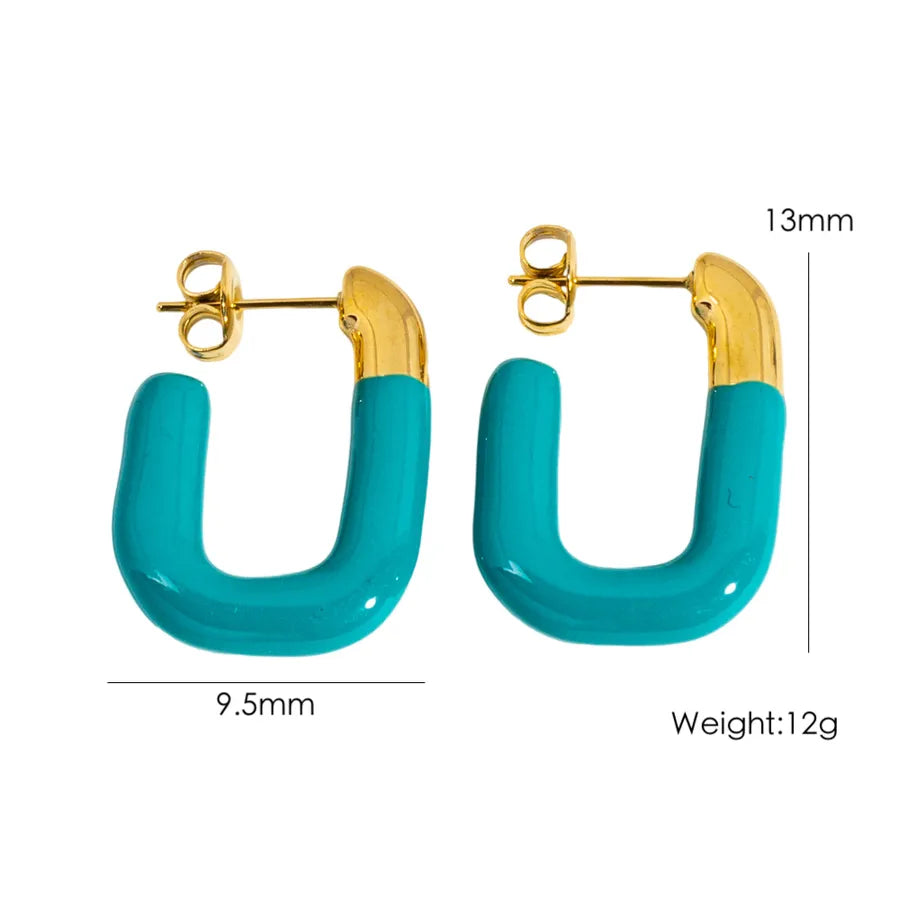 1 Pair IG Style Sweet Simple Style U Shape Enamel 304 Stainless Steel 14K Gold Plated Ear Studs