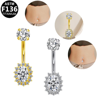 1 Piece Belly Rings Elegant Classic Style Shiny Oval Pure Titanium Titanium Alloy Zircon 14K Gold Plated White Gold Plated