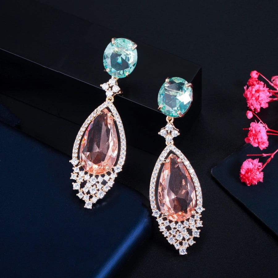 1 Pair Elegant Sweet Oversized Water Droplets Inlay Copper Zircon Rose Gold Plated Rhodium Plated Drop Earrings