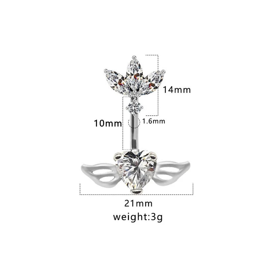 1 Piece Belly Rings Hip-Hop Sexy Heart Shape 316 Stainless Steel  Copper Plating Zircon White Gold Plated Gold Plated
