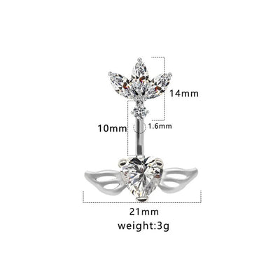 1 Piece Belly Rings Hip-Hop Sexy Heart Shape 316 Stainless Steel  Copper Plating Zircon White Gold Plated Gold Plated