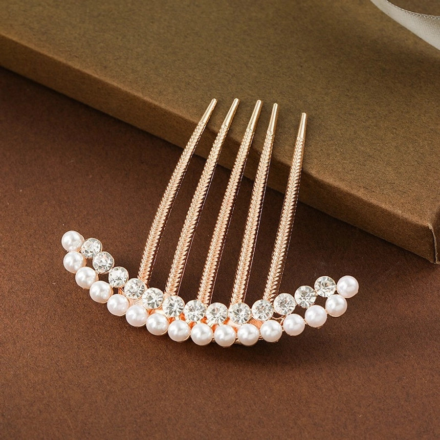 Korean fashion simple five-tooth rhinestone hair accessories pearl headdress travel accessories bride headdress hair