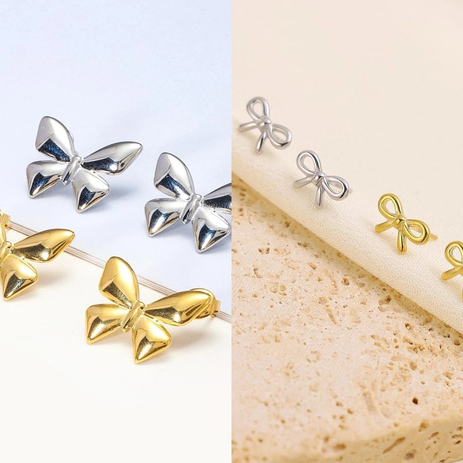 1 Pair Elegant Bow Knot 304 Stainless Steel 18K Gold Plated Drop Earrings