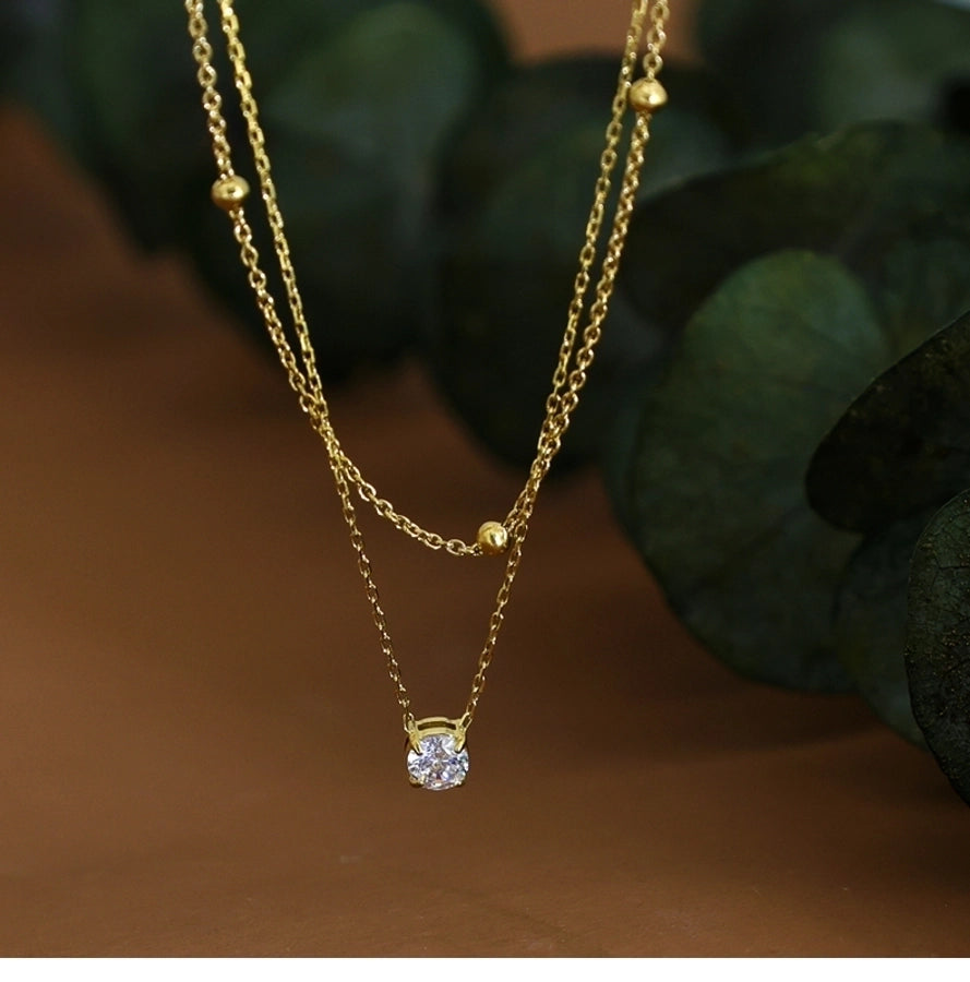 Jewelry Simple Style Round 304 Stainless Steel Zircon 18K Gold Plated Inlay Double Layer Necklaces