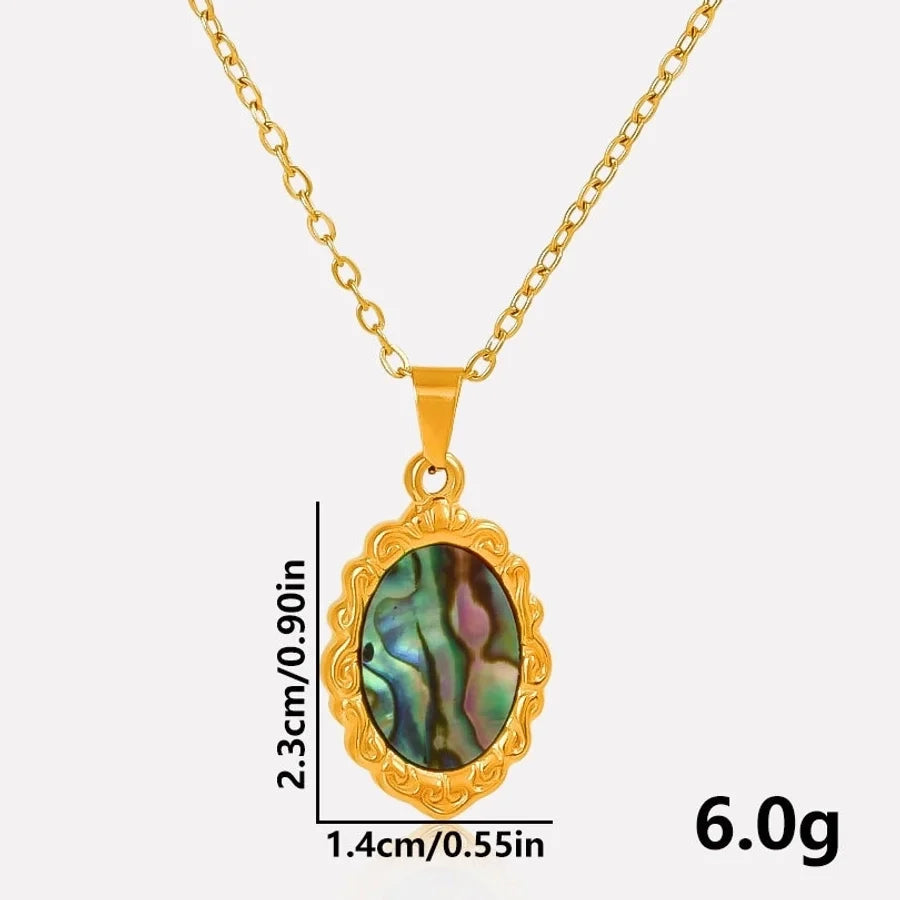 Jewelry Vintage Style Classic Style Oval 304 Stainless Steel Shell Abalone Shell 18K Gold Plated Irregular Plating Pendant Necklace