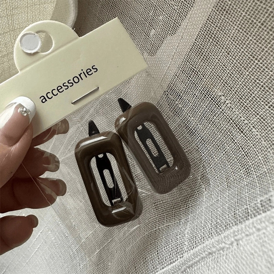 Personalized Girl Color Plastic Hairpin Advanced Design Sense Side Clip Hairpin a Pair of Hairclips Square Bang Clip Frog Buckle Bar Shaped Hair Clip Hairpin