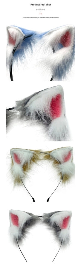 A generation of hair simulation beast ear plush headdress cat ear cat tail cosplay set hairband Net red accessories