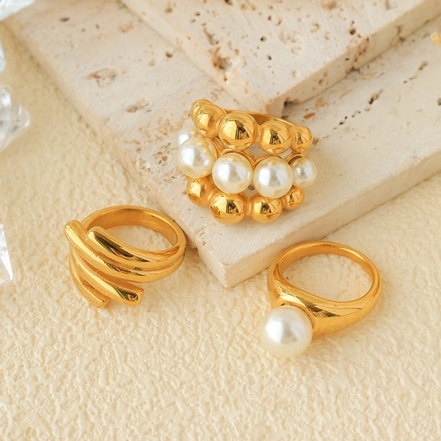 Jewelry Simple Style Classic Style Commute Geometric 304 Stainless Steel Pearl 14K Gold Plated Inlay Rings