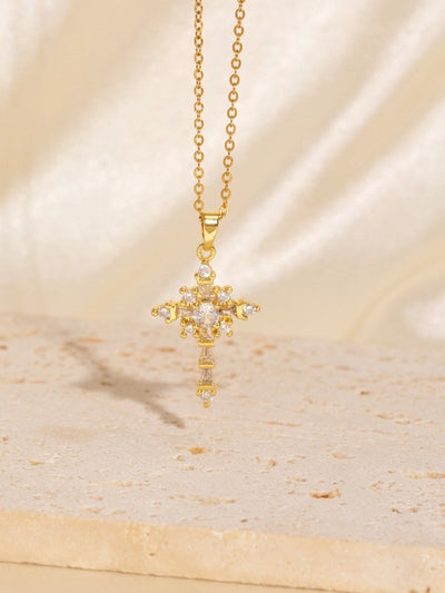 Copper Plating Cross Zircon Pendant Necklace