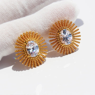 1 Pair Elegant Cute Solid Color Inlay Brass Zircon 24K Gold Plated Ear Studs