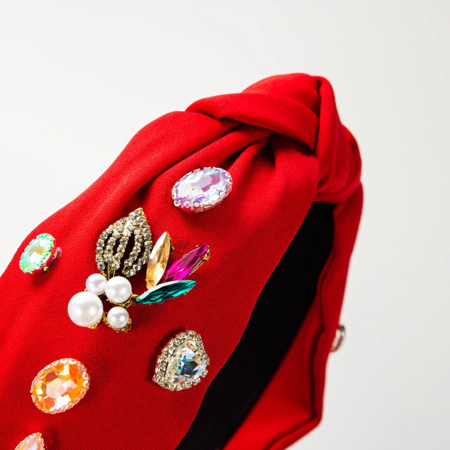 elegant luxurious irregular cloth inlay artificial pearls rhinestones hair band