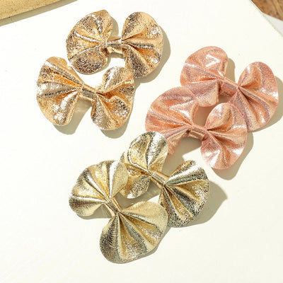 children's shiny leather bow hairpin
